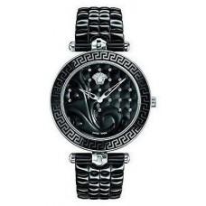Versace Women's Black Quilted Dial Stainless Steel Band Watch 